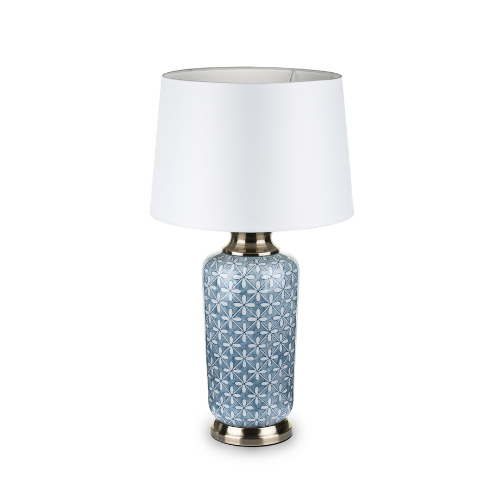 Lampa stołowa z ceramiczną niebieską podstawą